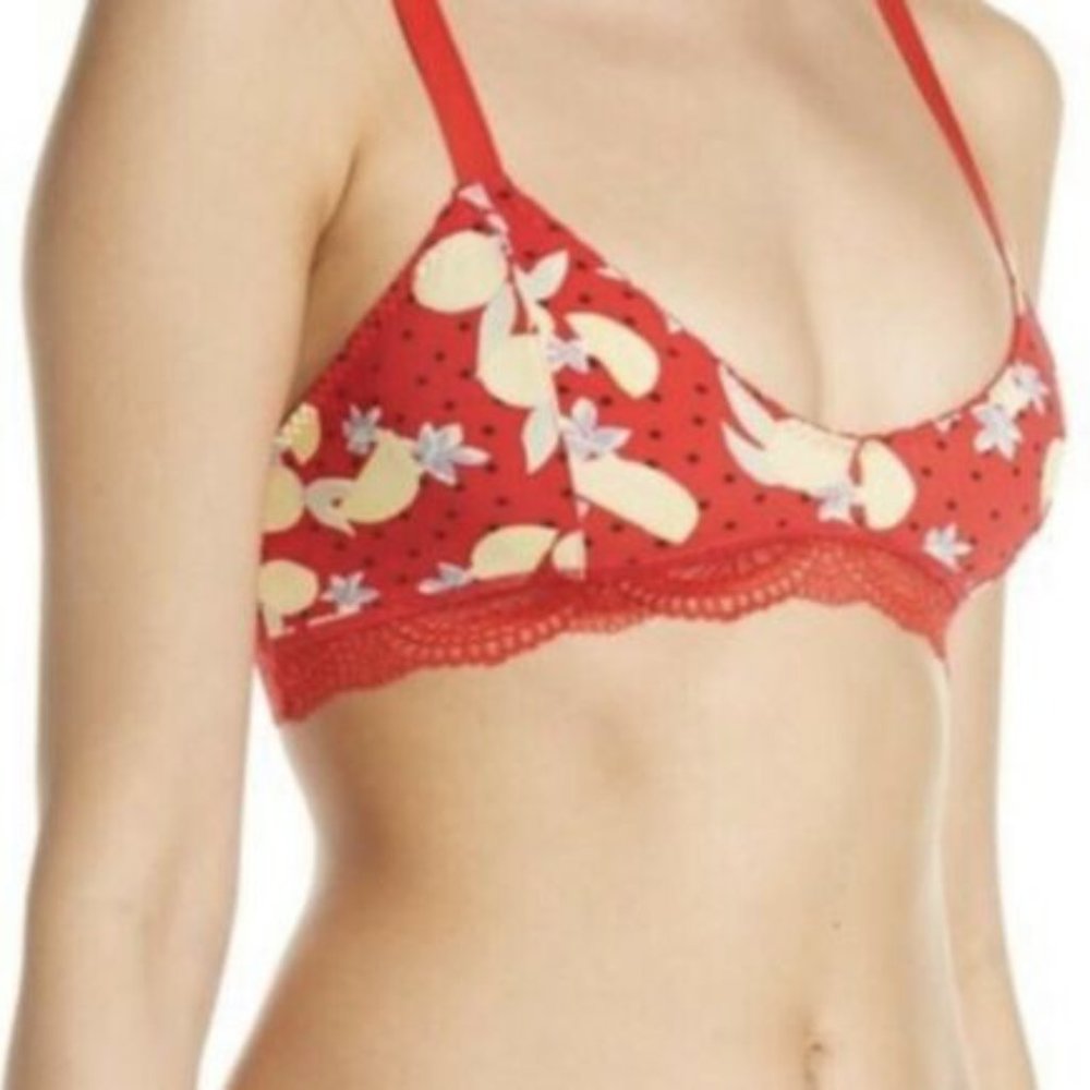 Free People MARI Cherry Combo Print Bralette NEW S